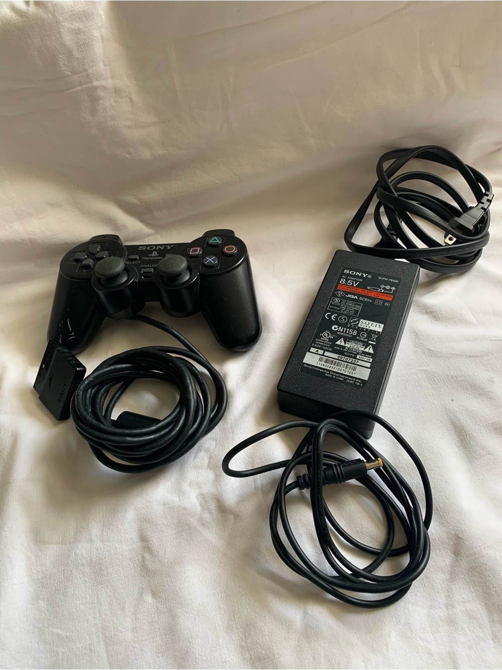 Sony Black PS2 DualShock Controller with Black Power Adapter and Cables